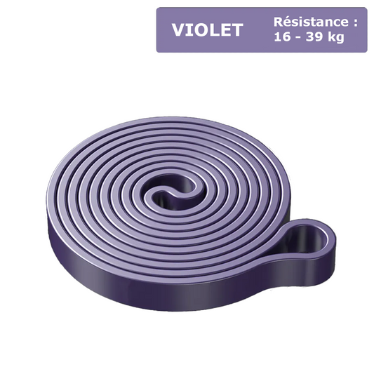 Élastique de musculation violet - Résistance de 16 à 39 kg